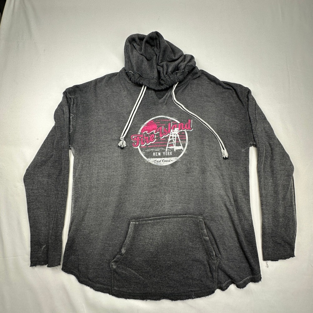 MV Sport Fire Island New York Hoodie XL Gray Graphic Pullover W17122 RARE
